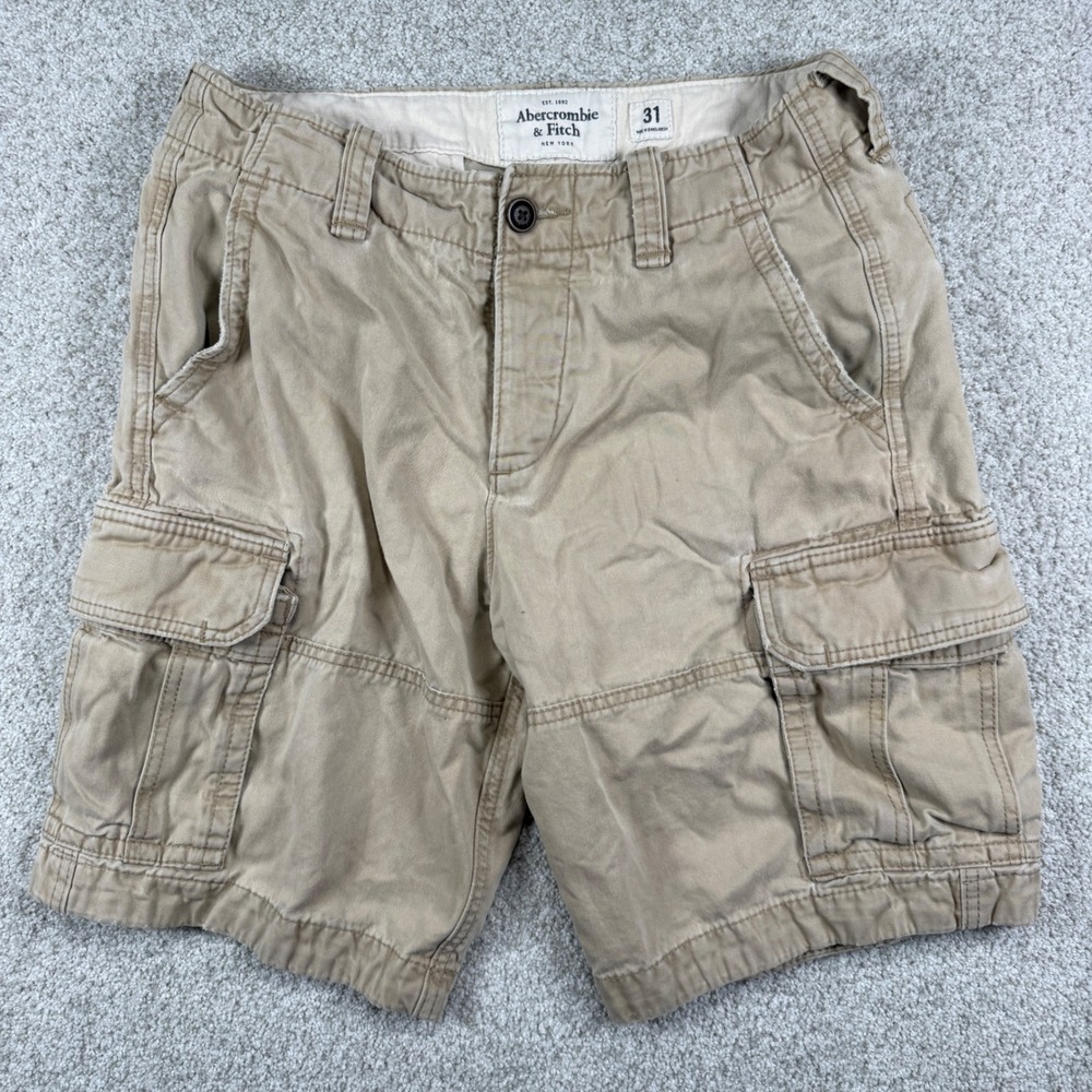 Abercrombie & Fitch Cargo Shorts Mens 31 Tan Khaki Cotton Twill Multi Pocket